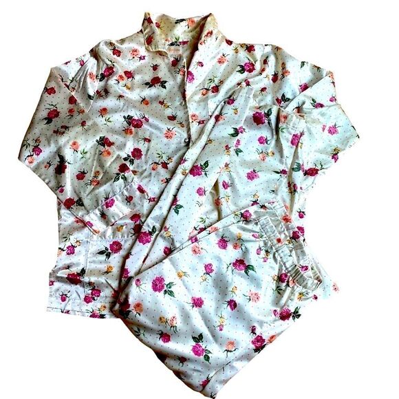 Barbizon 2 Piece Pajama Set Vintage Floral Roses - Picture 2 of 9